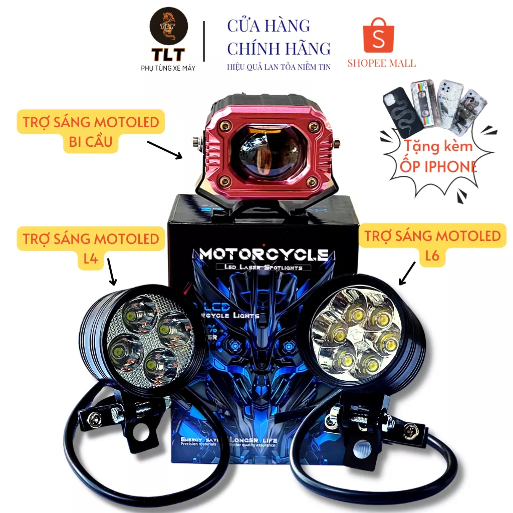 Đèn trợ sáng bi cầu,L4,L6 chính hãng MOTOLED 4 chế độ sáng khác nhau chống nước IP65 dành cho xe máy bảo hành 12 tháng