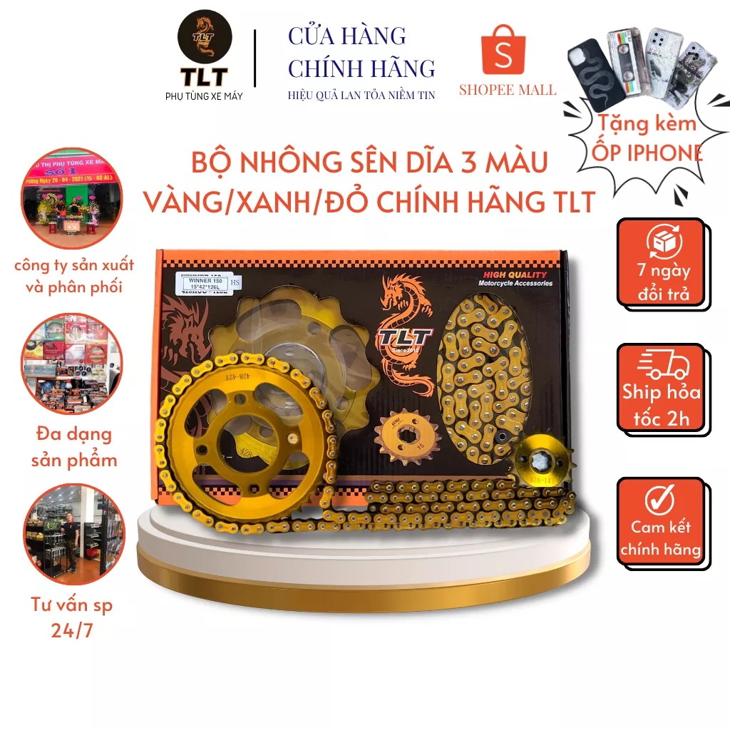 Nhông sên dĩa,nhông xích dĩa TLT sản xuất bằng công nghệ Fineblanking độ màu vàng/xanh sản xuất tại Thái Lan bh 12 tháng