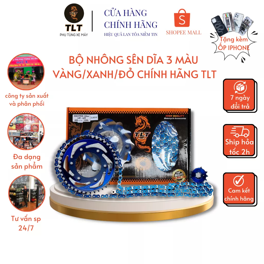 Nhông sên dĩa,nhông xích dĩa TLT sản xuất bằng công nghệ Fineblanking độ màu vàng/xanh sản xuất tại Thái Lan bh 12 tháng