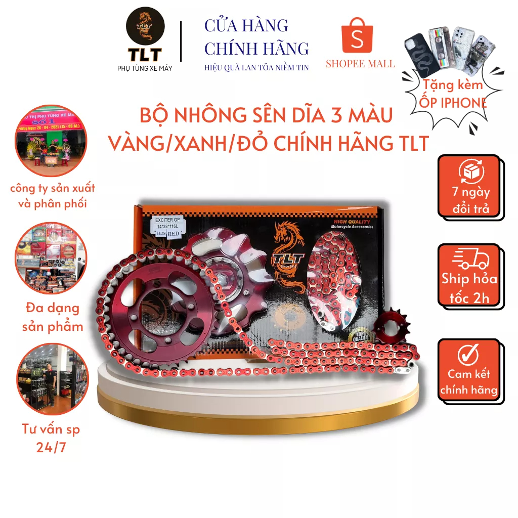Nhông sên dĩa,nhông xích dĩa TLT sản xuất bằng công nghệ Fineblanking độ màu vàng/xanh sản xuất tại Thái Lan bh 12 tháng