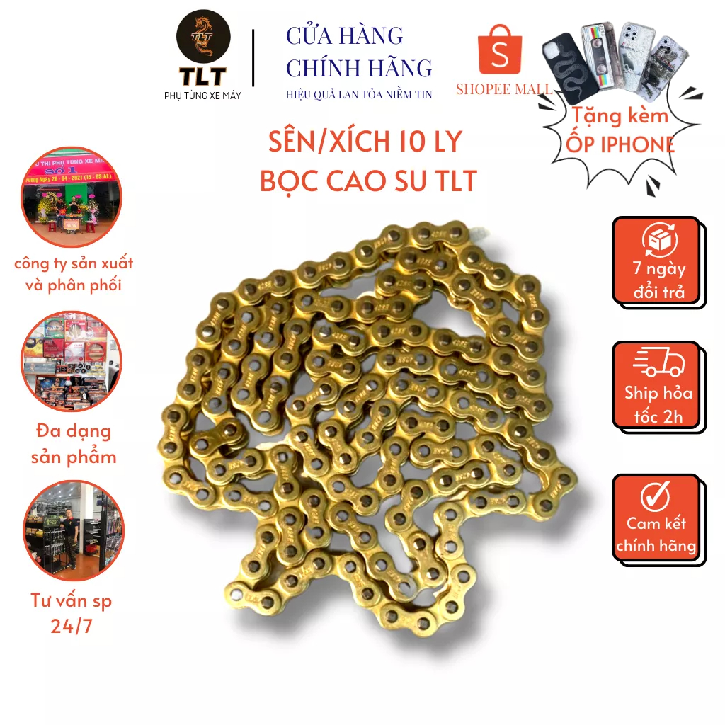 Sên lõi liền 10 ly mạ đồng bọc cao su TLT chính hãng dùng cho nhiều loại xe máy sản xuất theo công nghệ Thái Lan