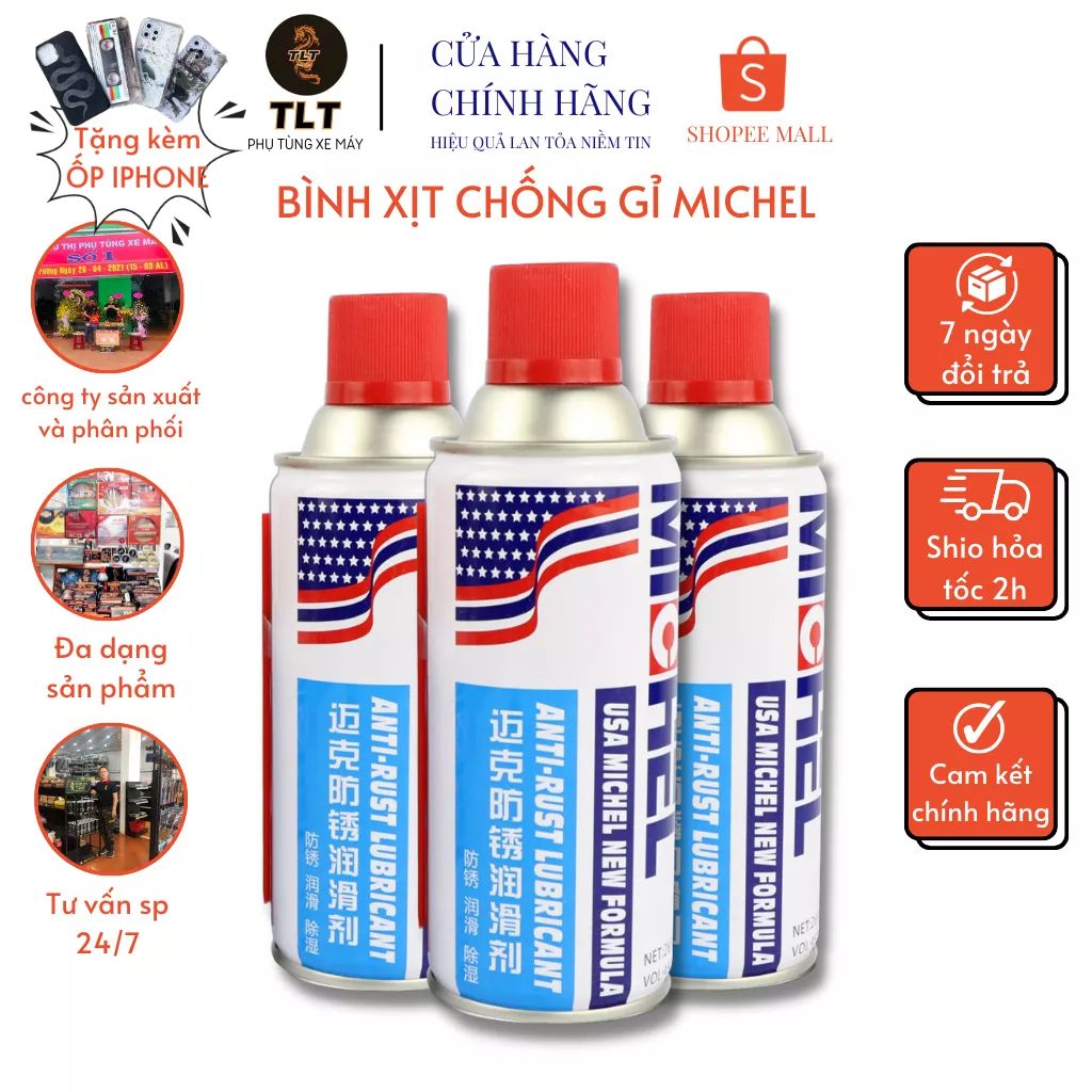 Chai xịt đánh sét gỉ kim loại MICHEL - Dầu bôi trơn tẩy gỉ sét đa năng chính hãng bảo hành 12 tháng