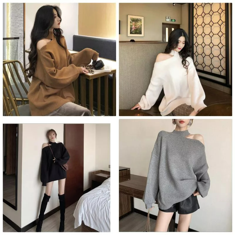 Áo Khoét Vai Bo Len Tăm Siêu Xinh