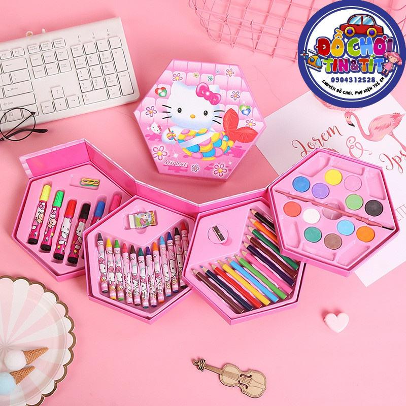 Hộp bút màu 4 tầng xoay với 46 chi tiết cho bé thỏa sức sáng tạo tranh nhiều sắc màu TR112
