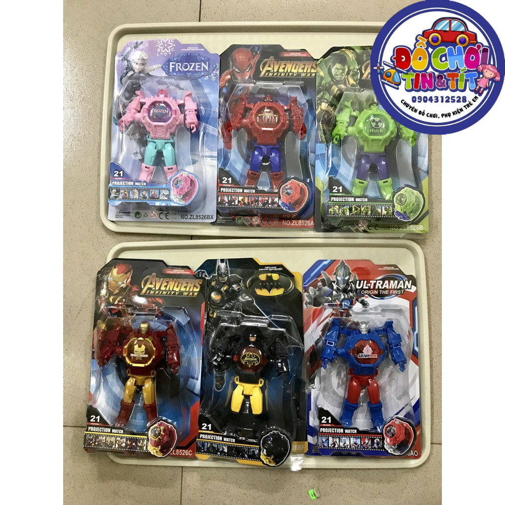 Đồng hồ đồ chơi đeo tay, có nút ấn chiếu hình các nhân vật siêu anh hùng cho bé trai & bé gái