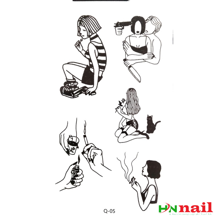 Hình xăm Q5 dán tạm thời không thấm nước 4cm x 6cm 15 ngày S-018 nail mi spa thẩm mỹ thời trang nữ