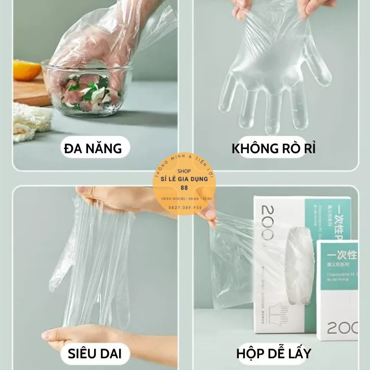 Hộp 100 - 200 chiếc găng tay Nilon dùng 1 lần - Chế biên thưc phẩm an toàn - Vệ sinh khi sử dụng 88386 SLGD