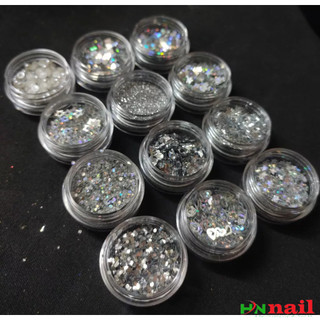 Sét 12 hộp trai tim bạc mix phụ kiện trang trí móng làm đẹp nail shop hnnail