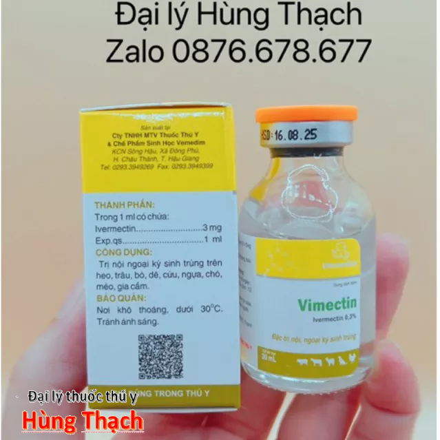 Vimectin lọ chai 20ml tiêm nội ngoại kí sinh trùng, diệt giun, ve, rận,bò chét trên chó mèo, dê,trâu,bò,mạt gia cầm