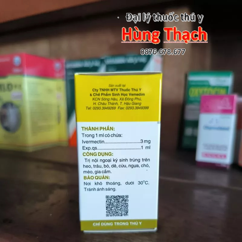 Vimectin lọ chai 20ml tiêm nội ngoại kí sinh trùng, diệt giun, ve, rận,bò chét trên chó mèo, dê,trâu,bò,mạt gia cầm