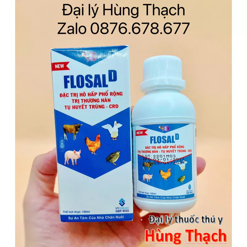 Flosal D chai 100ml dd uống đặc tr.ị hô hấp phổ rộng, Thương hàn, Tụ huyết trùng, CRD, CCRD, phân trắng, phân vàng.
