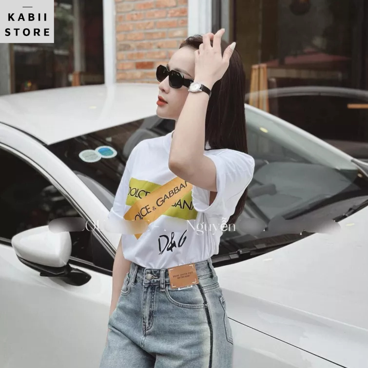 Áo phông tay lỡ màu trắng in hình ngộ nghĩnh xuất khẩu, hình in bắt mắt sinh động form rộng rãi thoải mái full size