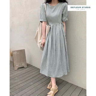 Váy caro xếp ly thắt nơ hai bên defleur.studio
