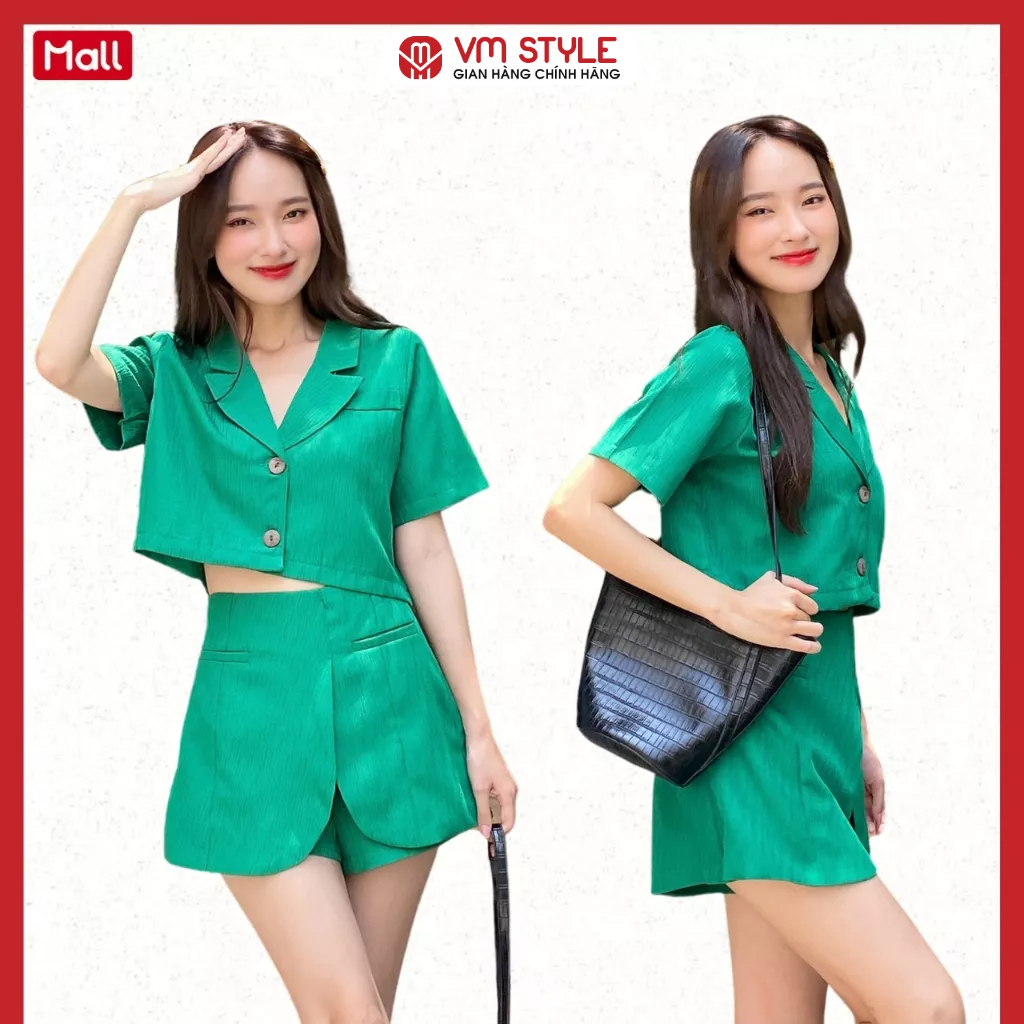 Set bộ nữ VMSTYLE áo tay ngắn cổ vest + quần váy kiểu 5022 SBU00047