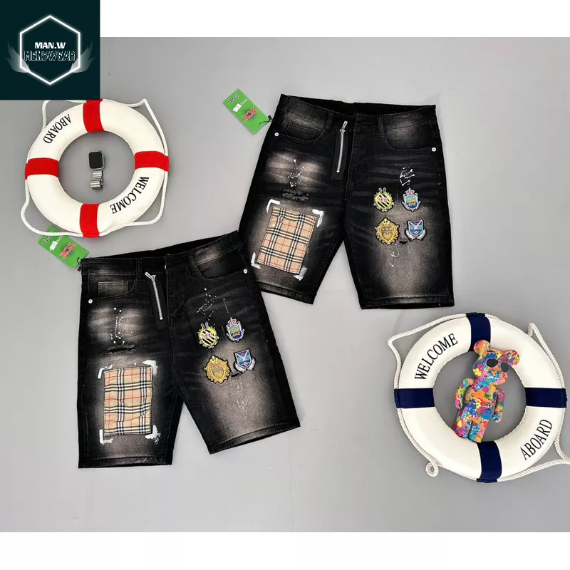Quần short jean nam đen khóa kéo lệch thêu logo cực đẹp mẫu mới vải co giãn