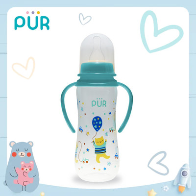 Bình sữa PP cổ thường có quai Pur 250ml, có sẵn 1 núm size L trong bình