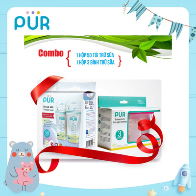 Combo 1 Hộp túi trữ sữa Pur + Bộ 3 bình trữ sữa Pur cho bé