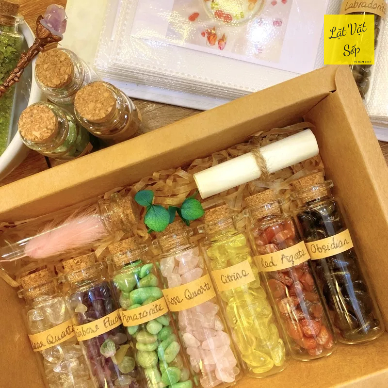 Lọ đá vụn Amethyst/Citrine/Lapis Lazuli/Rose Quartz/Clear Quartz/Tiger Eye,... - Hỗ trợ luân xa, thanh tẩy & thiền định