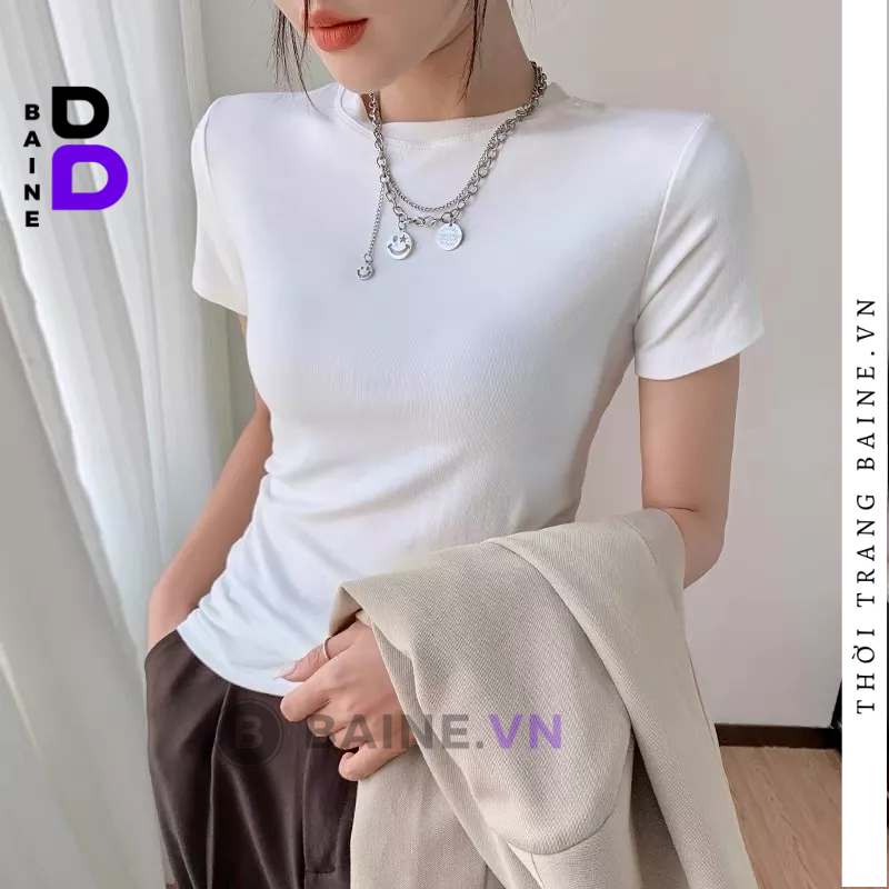 [Mã TOPS06 giảm đến 10k đơn 99k] Áo Thun Nữ Baby Tee Tay Ngắn Cổ Tròn Ôm Body DÁNG DÀI BAINE | BigBuy360 - bigbuy360.vn