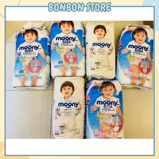 Tã/bỉm moony xanh tiêu chuẩn/ cộng miếng nhật bản dán/quần m68/l50/xl44