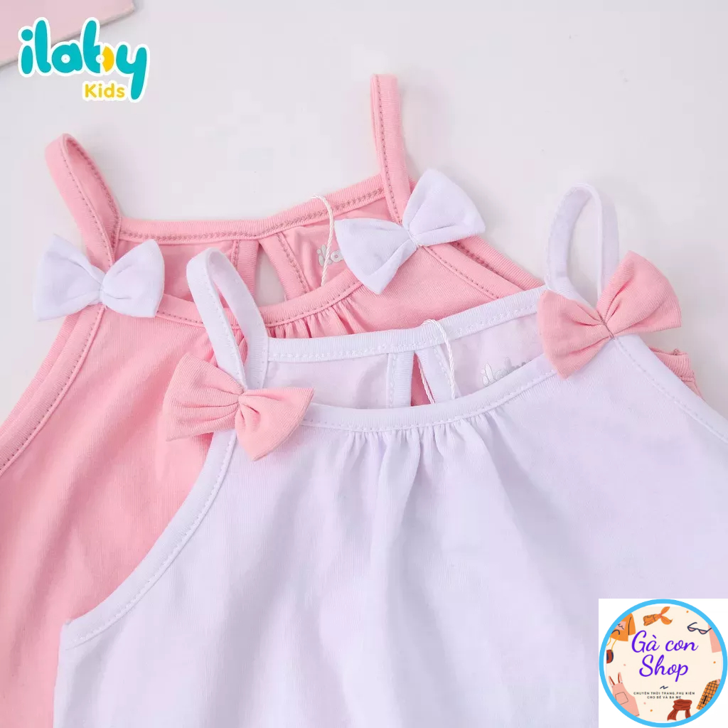 Áo thun 2 dây bé gái ILABY đính nơ vai chất liệu thun cotton thoáng mát 2-10 tuổi