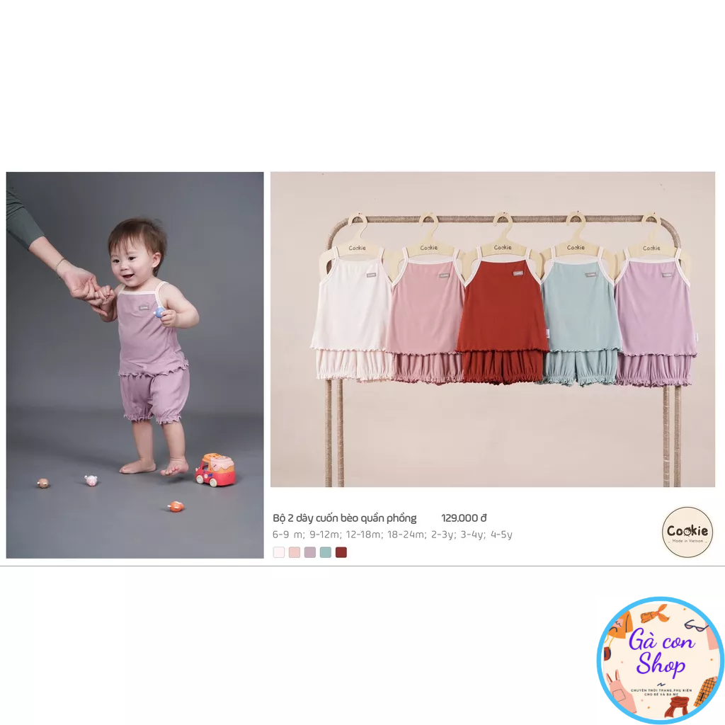 Cookie-Bộ 2 dây cuốn bèo quần phồng cho bé gái