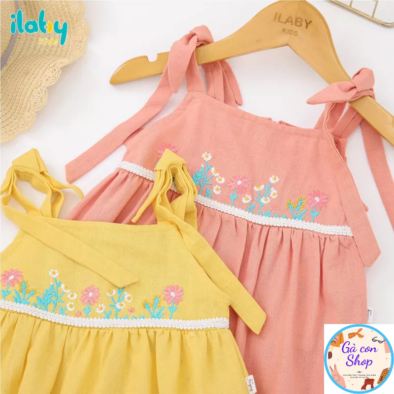 Váy hai dây nơ vai bé gái ILABY cutout lưng chất liệu thun cotton thoáng mát 2-10 tuổi