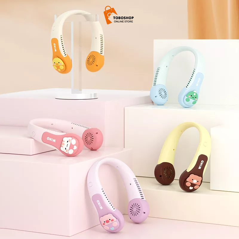 Quạt đeo cổ không cánh WIND 3D Quạt đeo cổ mini 3 cấp độ gió Tích điện dung lượng PIN 4000mAh