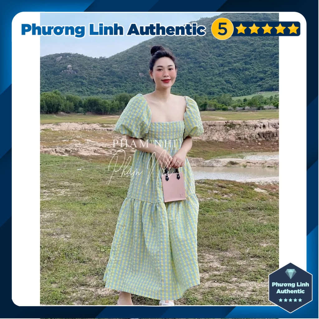 Váy kẻ cổ vuông dáng dài Zara Auth New Tag có sẵn 4688/314 4688314