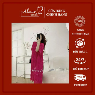Váy suông dập sóng tay bồng mềm mại cực xinh chất cực đẹp, dáng dài thoải mái - Almaz Fashion
