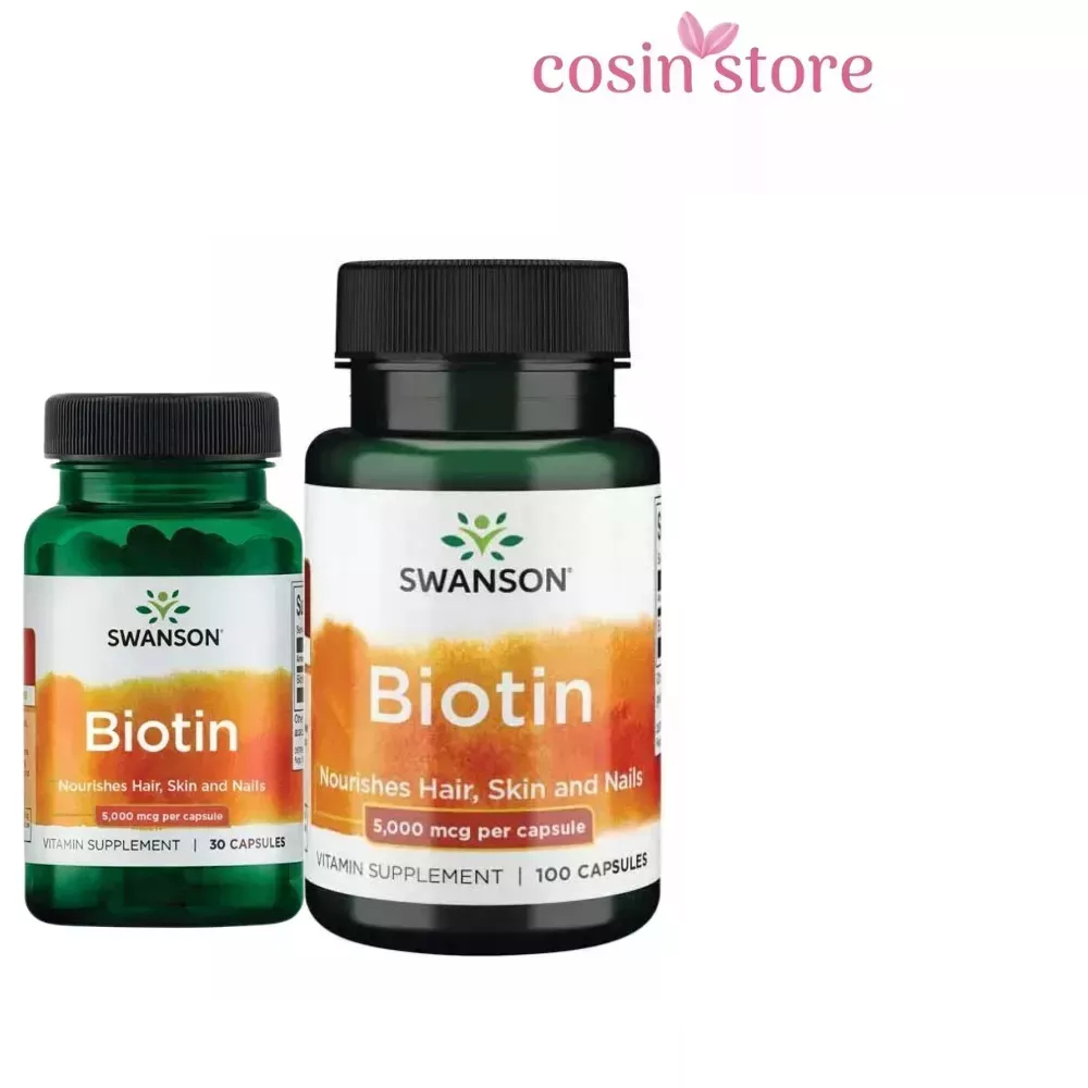 Viên Uống Biotin Swanson 5000 Mcg Mỹ 100 Viên 30 Viên Hỗ Trợ Sức Khoẻ Tóc Cosin Store