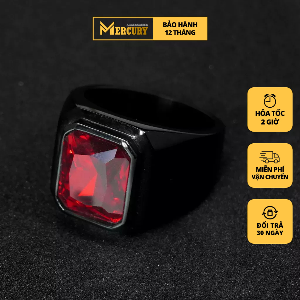 Nhẫn thời trang nam Titan vĩnh cửu Mercury đính CZ đỏ