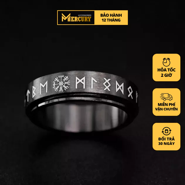 Nhẫn thời trang nam titan Mercury Rune Xoay V4