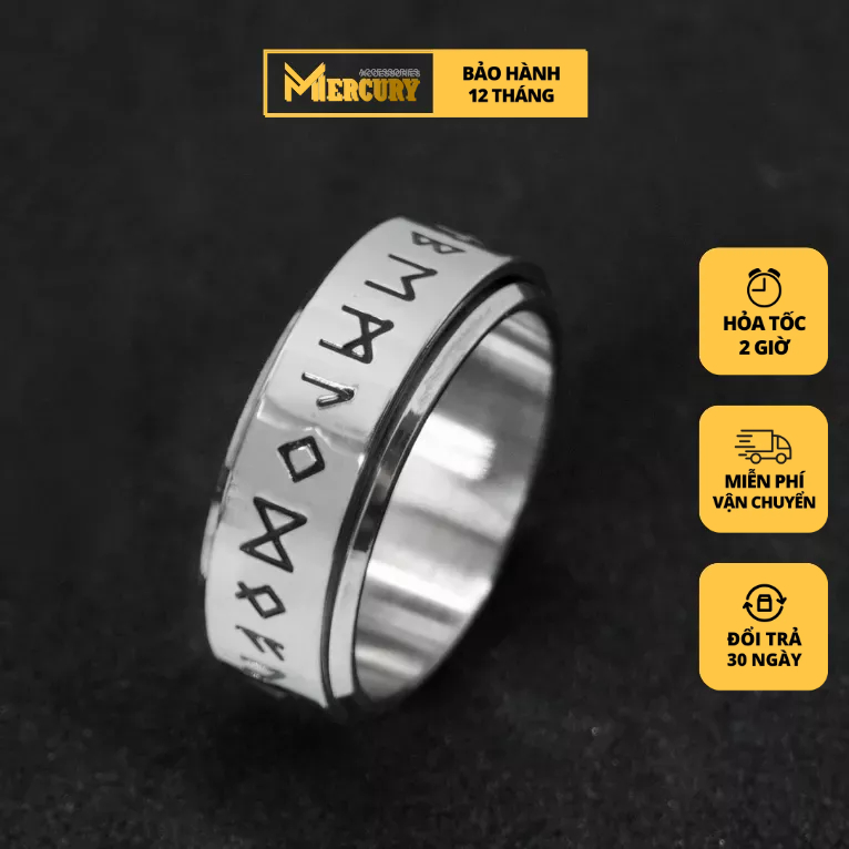 Nhẫn thời trang nam titan Mercury Rune Xoay V3