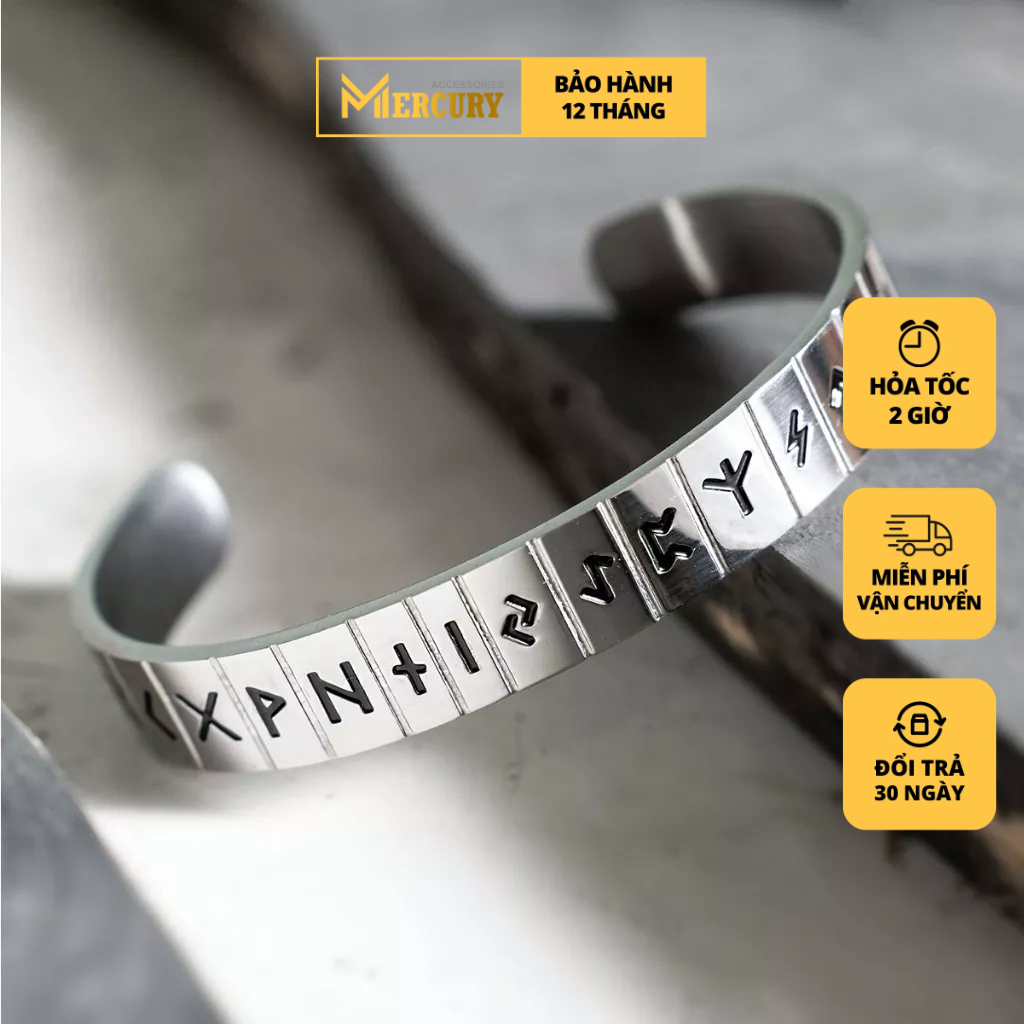 Vòng tay thời trang nam Mercury cổ ngữ Rune