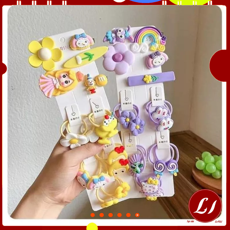 Set 15 CHUN+ KẸP TÓC hoạ tiết nhiều mẫu cho bé