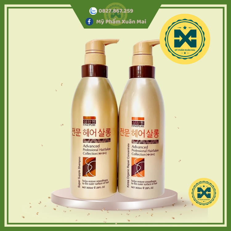 Cặp Dầu Gội Xả FinePure Korea Organic Repair Siêu Mượt 800ml