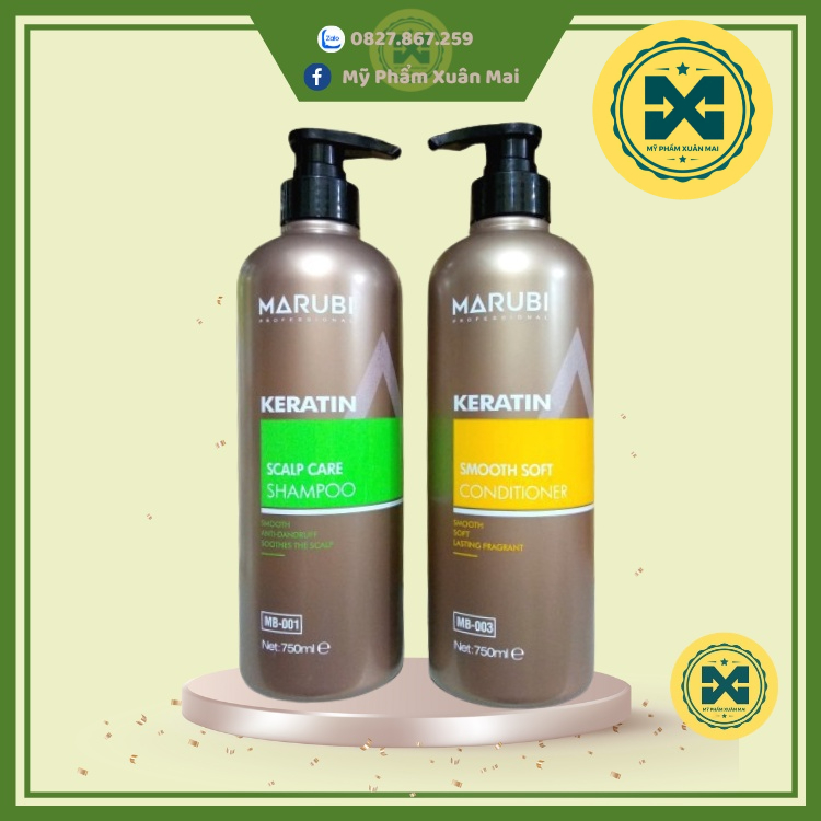 Cặp Dầu Gội Xả Marubi keratin collagen siêu mượt 750ml