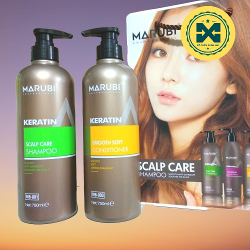 Cặp Dầu Gội Xả Marubi keratin collagen siêu mượt 750ml