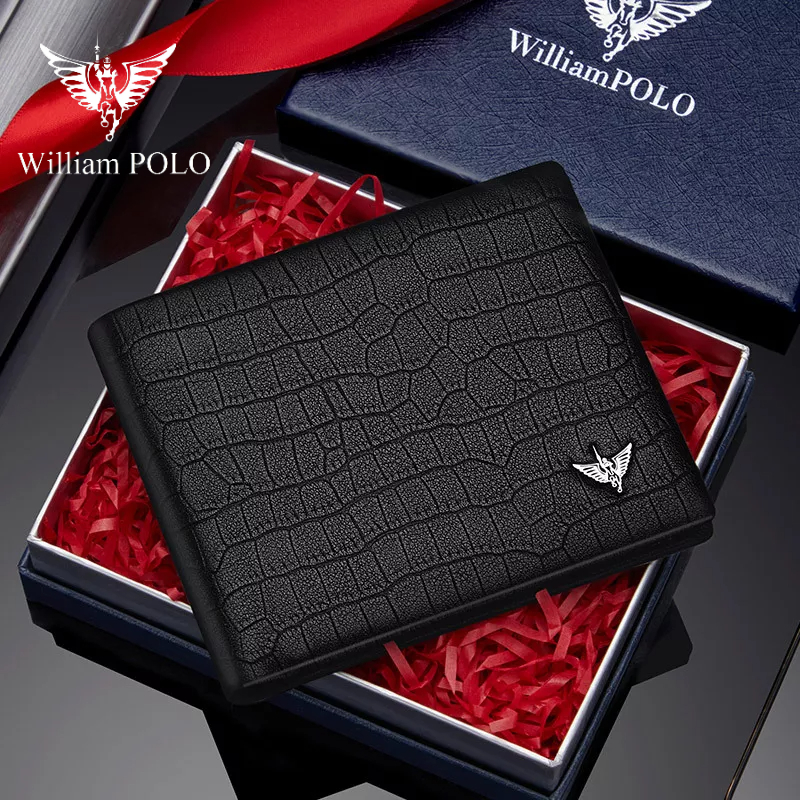 Ví Nam Da Bò Thật 100% Cao Cấp Hàng Hiệu WilliamPOLO, Bóp Nam Cao Cấp WV395 Hộp Gỗ Làm Quà Tặng, Quà Biếu