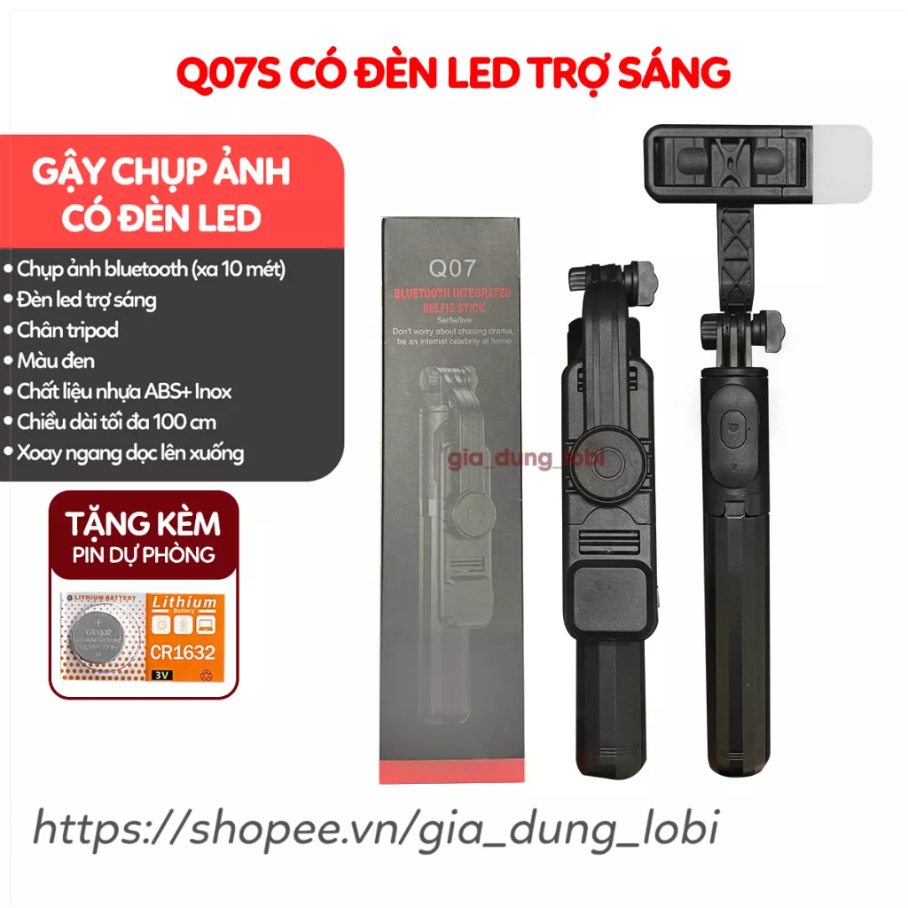 Gậy chụp ảnh 3 chân có đèn led trợ sáng Gậy tự sướng selfie chụp hình bluetooth điều khiển từ xa xoay nhiều góc độ