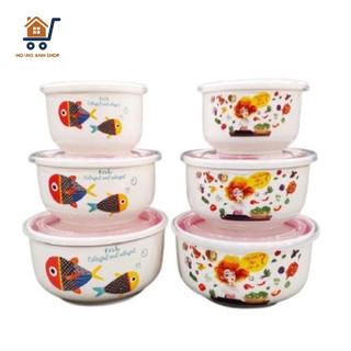 Bộ 3 Tô Sứ Thố Sứ Tô Sứ Có Nắp Đậy - Giao Mẫu Ngẫu Nhiên - Bộ 3 Thố Đựng Cơm Mang Đi