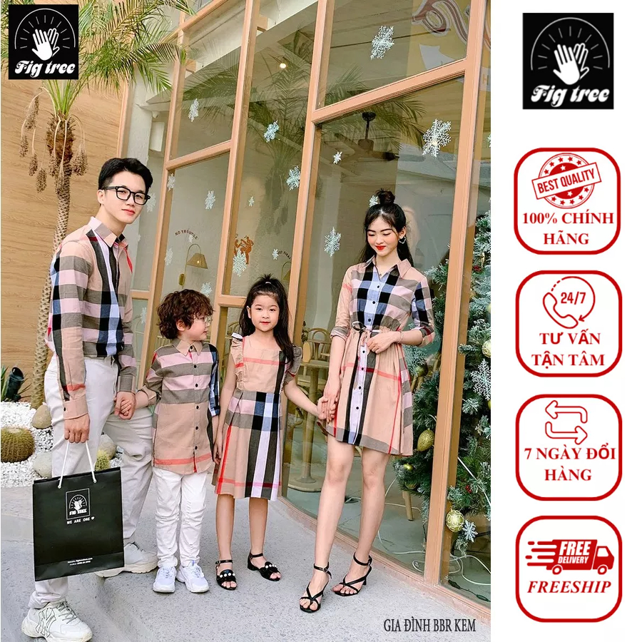 Đồng phục áo sơ mi Gia Đình Fig Tree mẫu bubery kem siêu hót