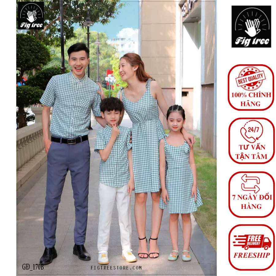 Đồng Phục Gia đình Fig Tree Sọc Caro Xanh Rêu Siêu Xinh ( MS :170B)