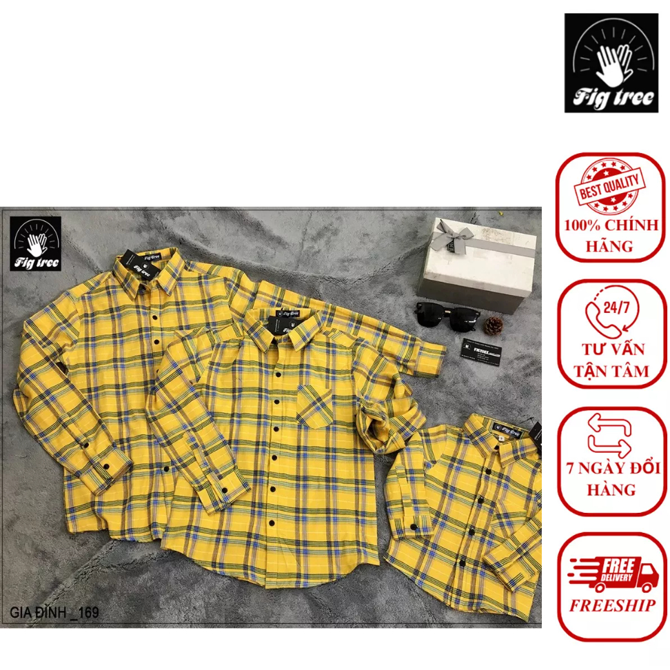 Combo Áo sơ mi gia đình Fig Tree sọc caro vàng ( MS :169) Siêu cute