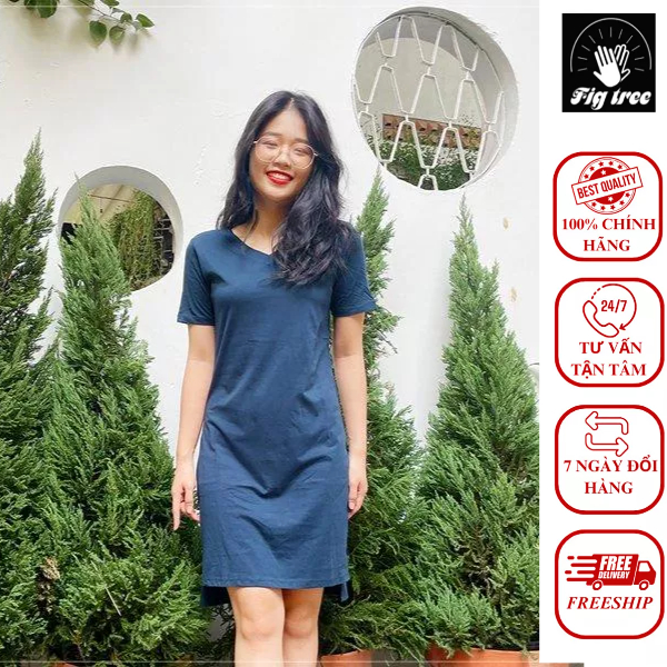 Váy thun body cổ tim FIG TREE màu xanh navy