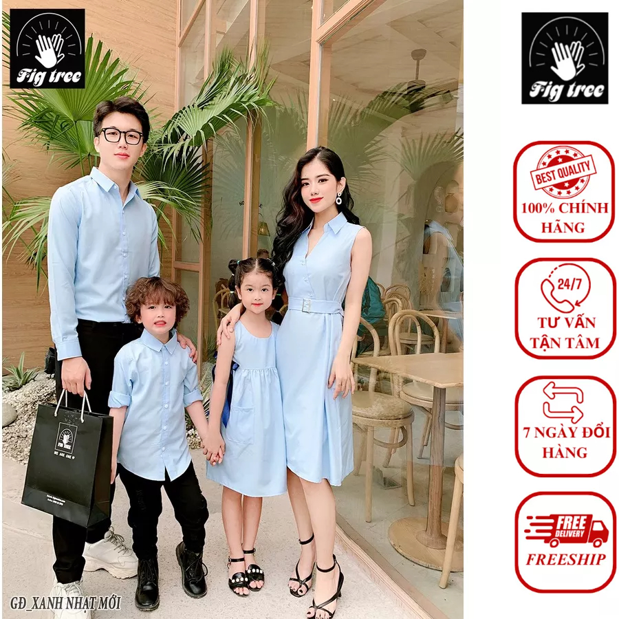 Đồng Phục Gia Đình Màu Xanh Nhạt Nhẹ Nhàng Thương Hiệu Fig Tree Siêu Hot