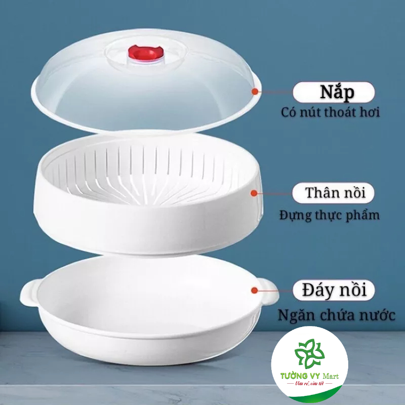 Bộ khay hấp lò vi sóng Việt nhật 5625 gồm: 1 khay đựng nước, 1 đế hấp, 1 nắp