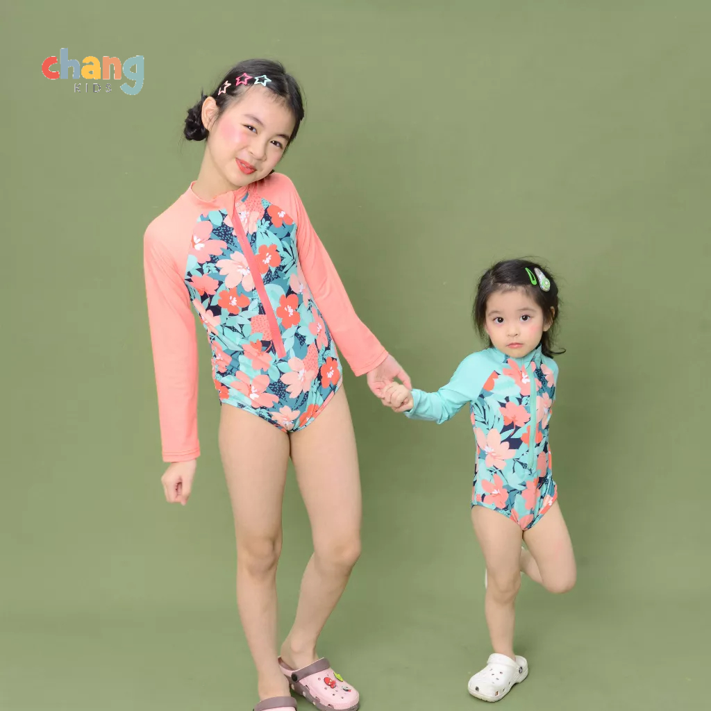 Bộ bơi liền kéo khóa dài tay bikini Hoa hạ cho bé