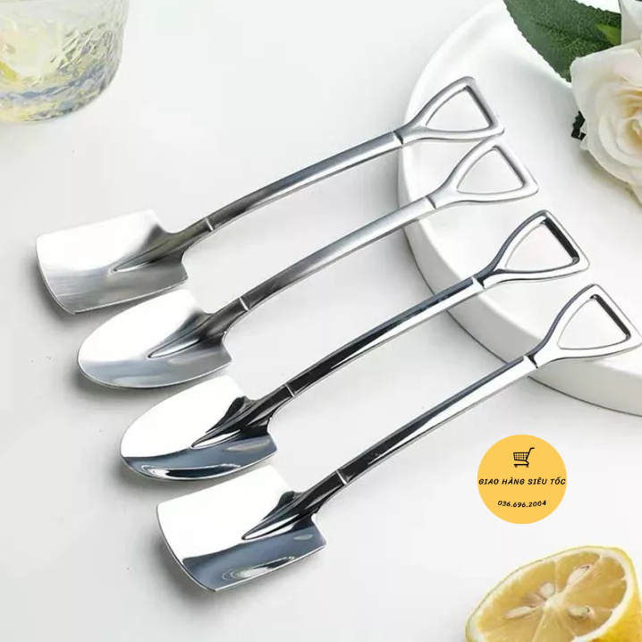Muỗng Thìa Inox 304 Cán Dài Cao Cấp Hình Chiếc Xẻng Pha Trà Cafe Múc Kem Độc Đáo 88279 Giaohangsieutoc88